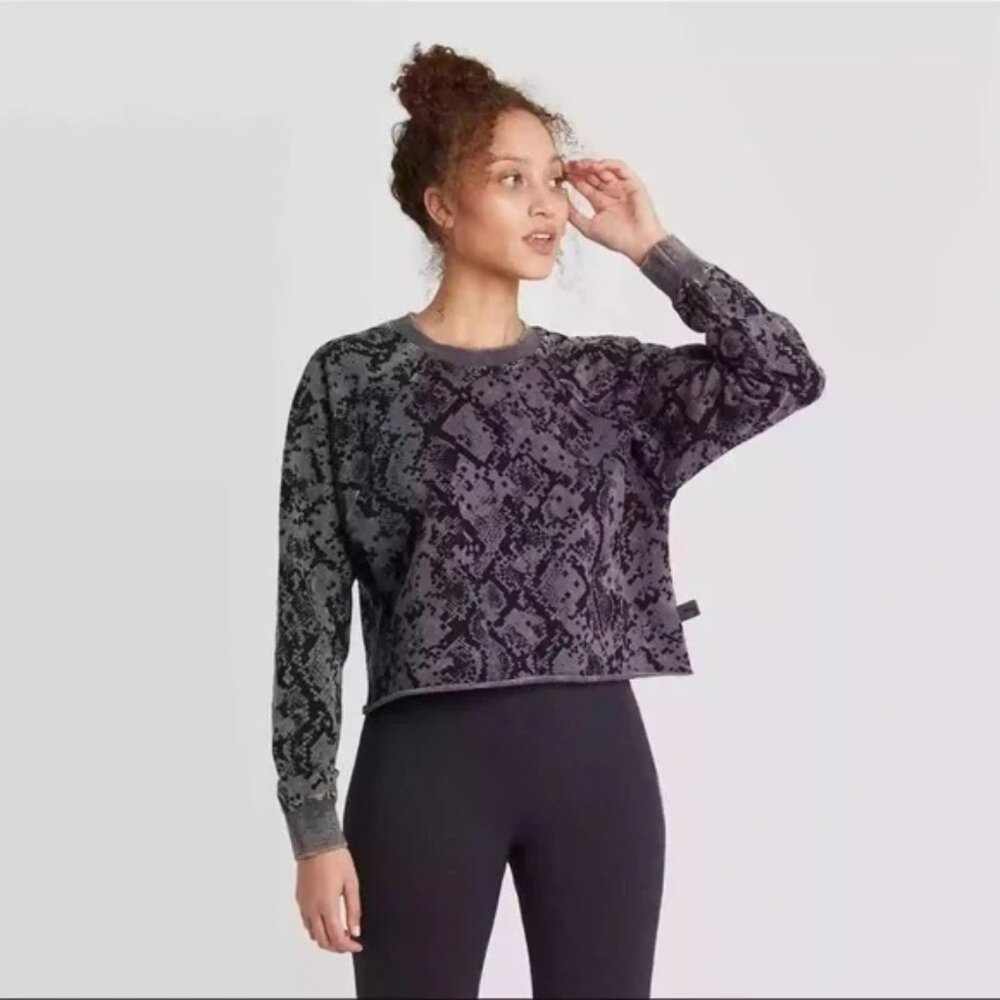 EUC Joy Lab Boxy Cropped Snakeskin Print Acid Wash Sweatshirt
